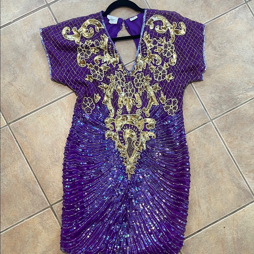 Elegant Purple and Gold Embellished Dress